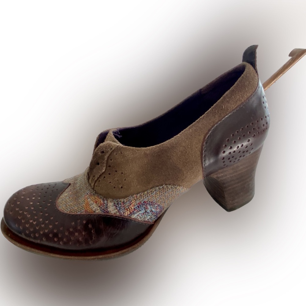Morenatom mahogany leather, suede with colorful woven fabric shoes - Picture 2 of 11